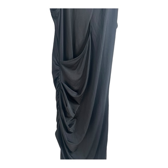 Krisa X Revolve Solid Black Faux Wrap Back Ruched Cutout Bodycon Dress XS NEW - Picture 3 of 14